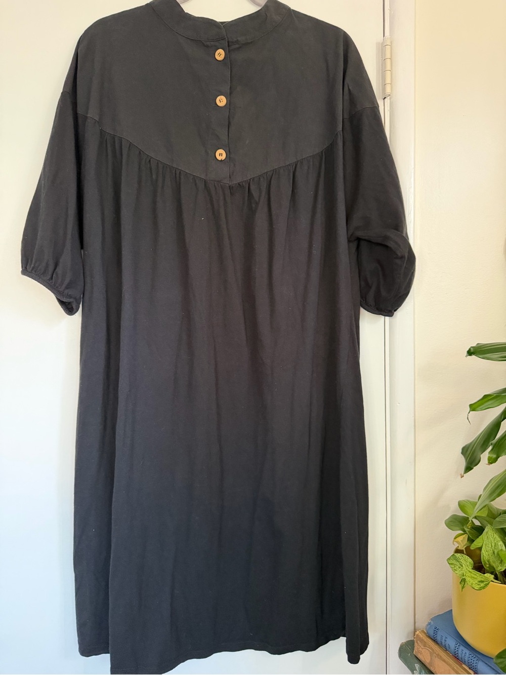 Zara Black Midi Dress with Button Placket and Puff Sleeves